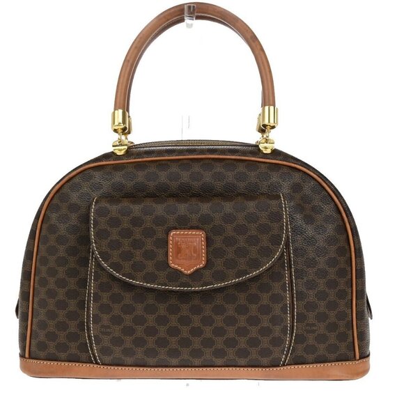 Auth CELINE Logo Macadam Pattern Hand Bag PVC Leather Brown GHW Made i - Picture 1 of 16